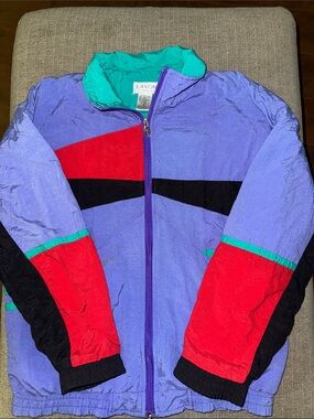 Vintage Lavon Colorblock Windbreaker Jacket - Lavender, Red, Teal, Black